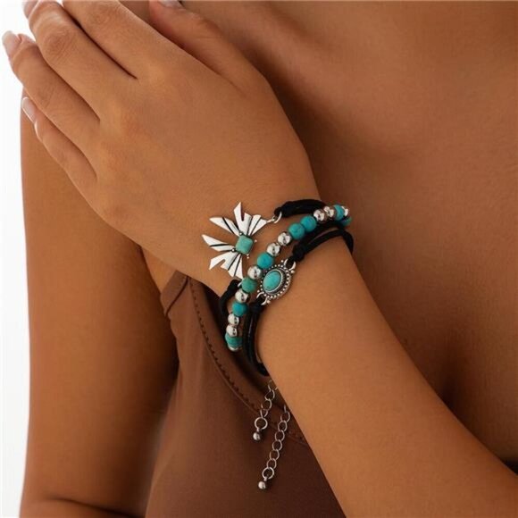 16 Pcs Western Jewelry for Women Bohemian Set, Faux Turquoise and Silver Set - Picture 6 of 8